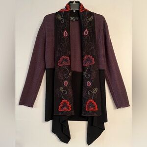 Alpaca Connection Floral Embroidered Draped Cardigan M
